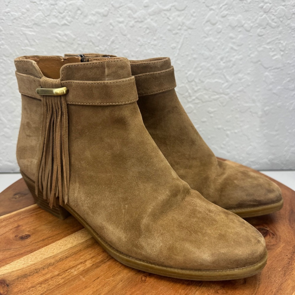 Nine West Women's 8M‎ Tan Suede Fringe Ankle Boots Western Boho NWWILLITO